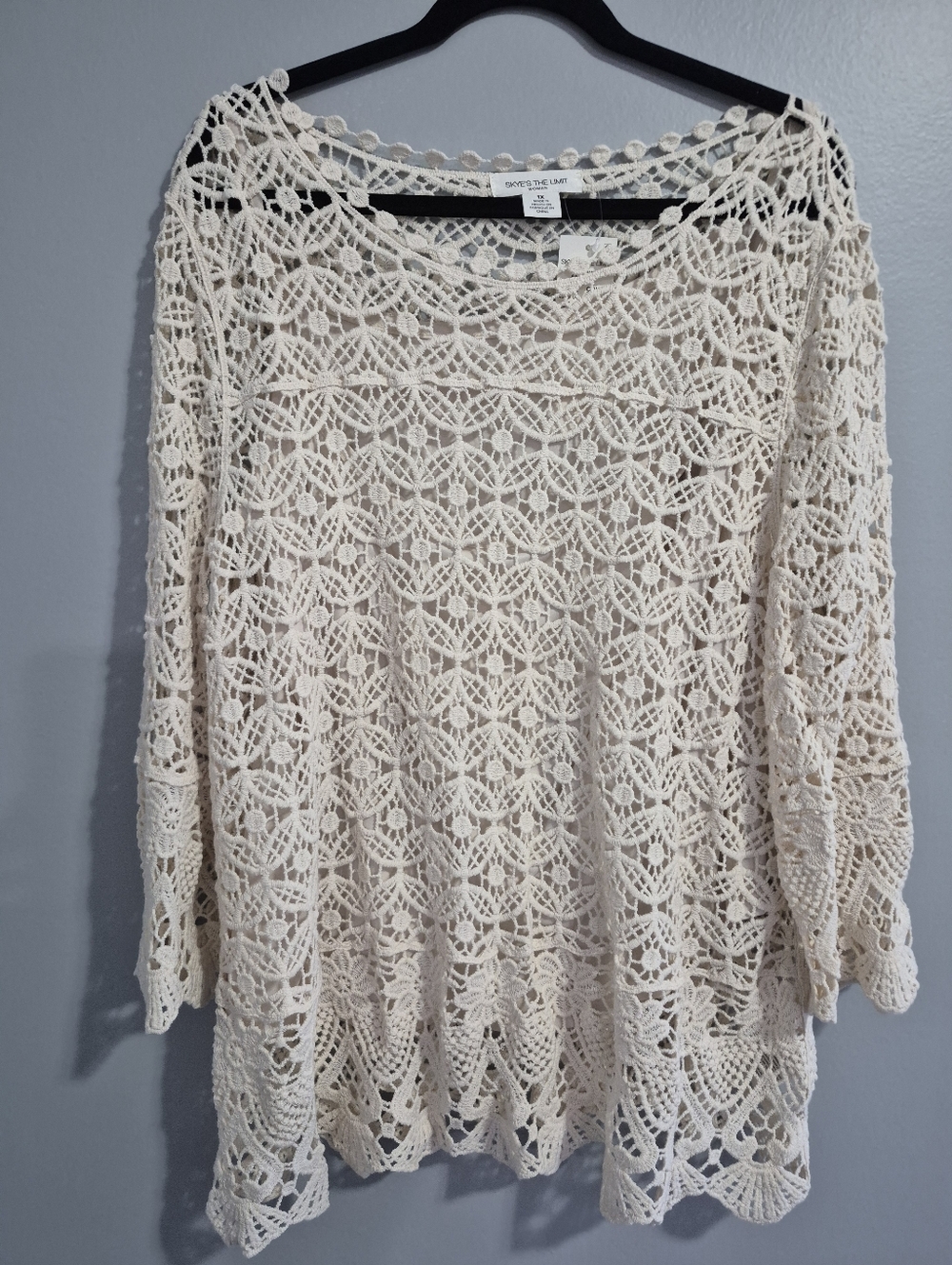 Skye's the Limit Crochet Openwork Top - Cream 1X NWT